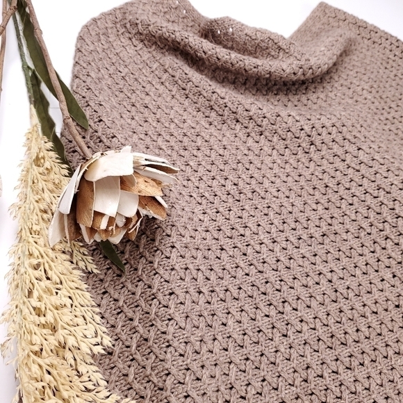 J. JILL Brown Cotton Wool Blend Knit Poncho Wrap Onesize - Picture 9 of 13